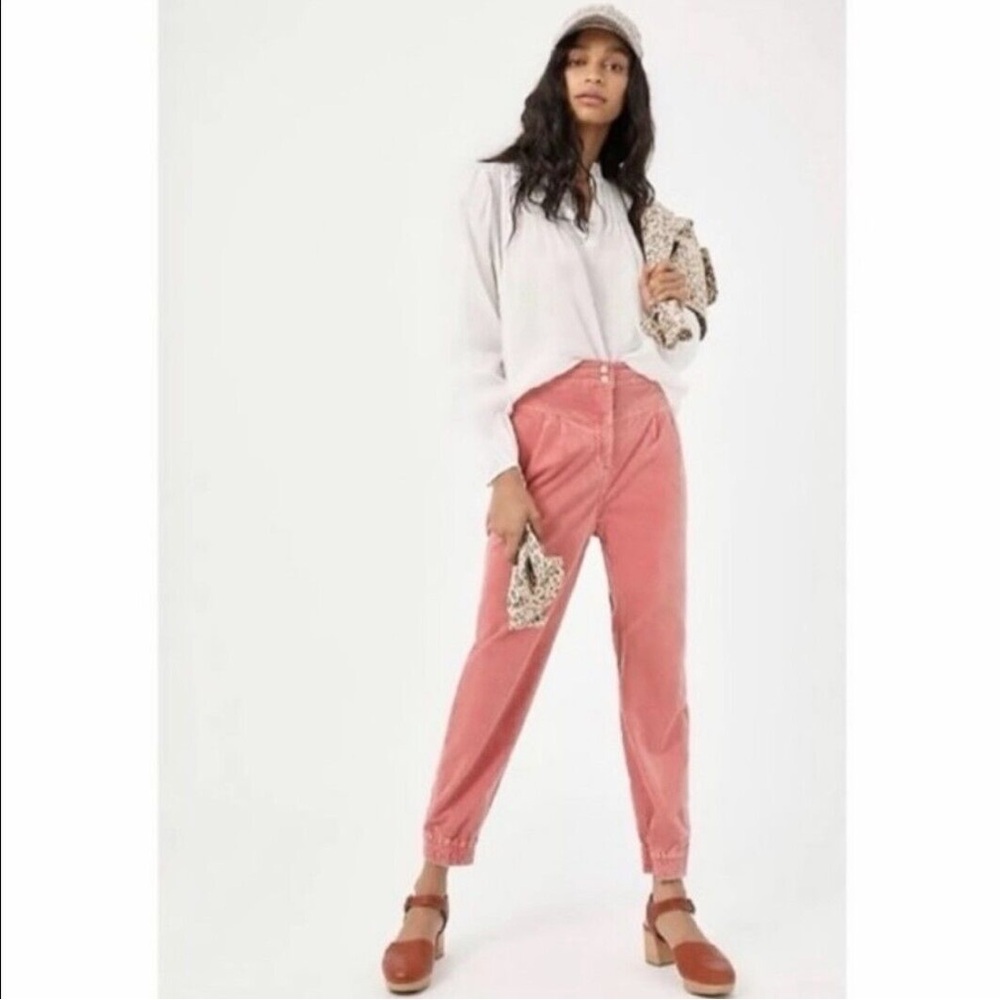 93. Anthropologie Kalea Pink Velvet Jogger Trousers
